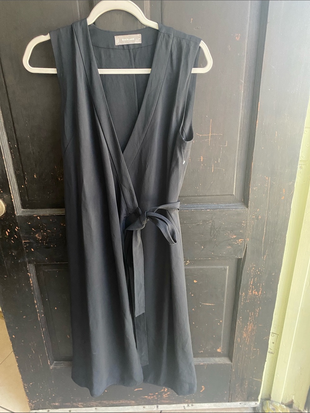 Everlane Black Sleeveless Wrap Midi Dress